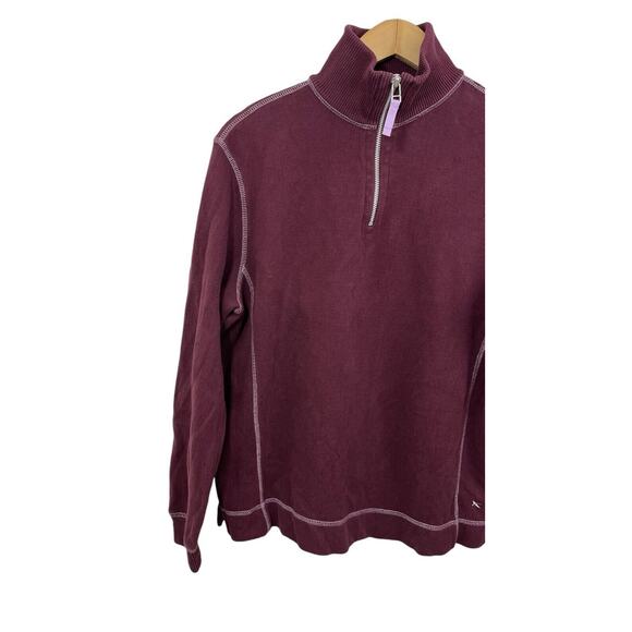 Eddie Bauer Men’s Pullover 1/4 Zip Mock Neck Burgundy Medium Cotton Sweatshirt - Picture 4 of 12